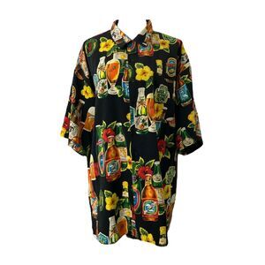 Koman Sport Men's Hawaiian Drinks Shirt Black Short Sleeve Button-Down Size XXL